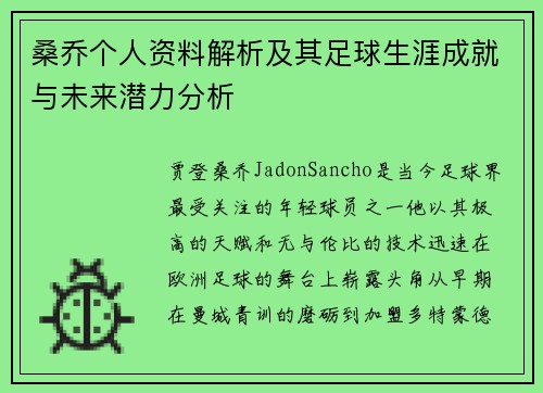 桑乔个人资料解析及其足球生涯成就与未来潜力分析 桑乔个人资料解析及其足球生涯成就与未来潜力分析