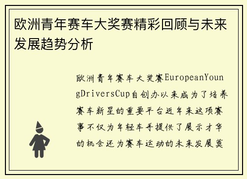 欧洲青年赛车大奖赛精彩回顾与未来发展趋势分析